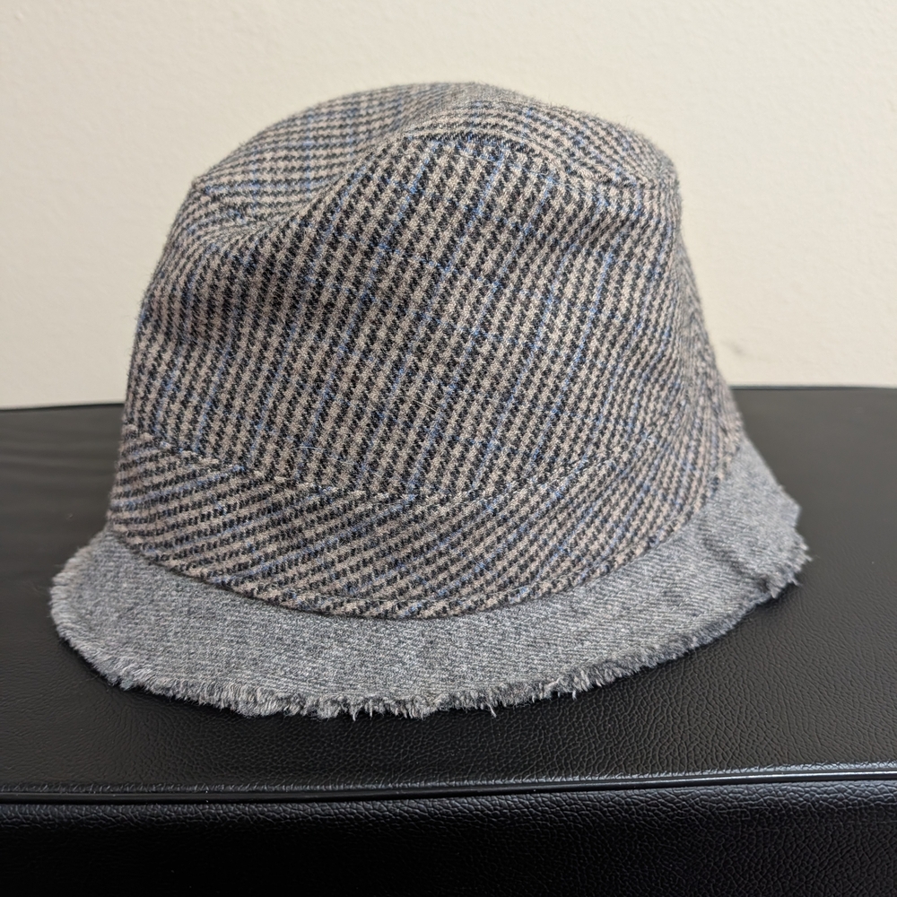J.Crew Wool Bucket Hat Gray Herringbone Frayed Brim M/L